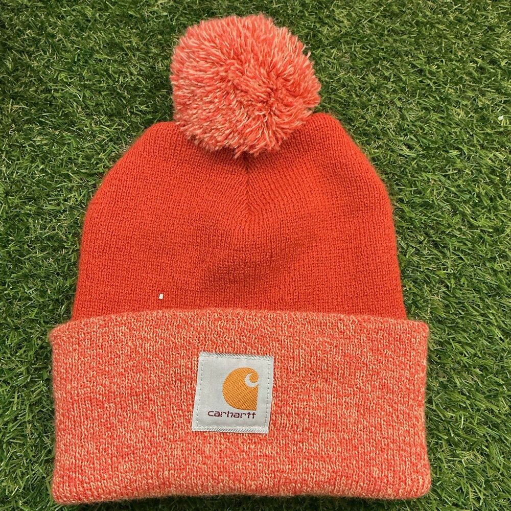 Carhartt Pom Pom Knit Beanie Orange Heather Made in Canada One Size 240-R48